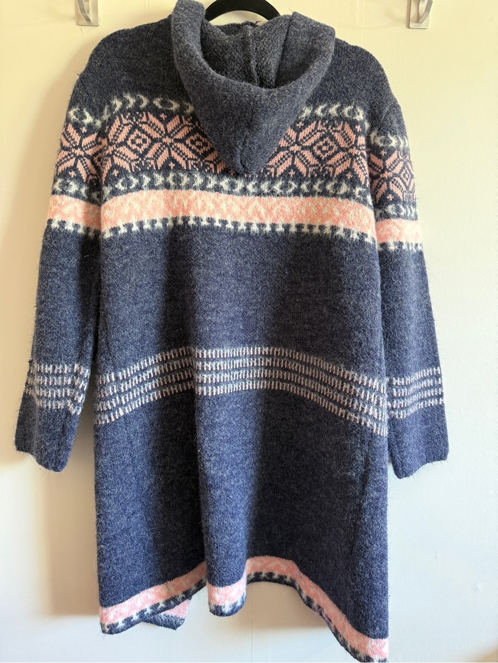 Papa Vancouver Nordic Fair Isle Hooded Long Cardigan Blue Pink S/M - Picture 2 of 7